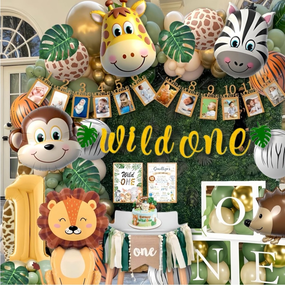 New one year old boy or girl Jungle Safari Party Decoration Set